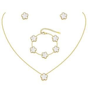 금 목걸이 팔찌 귀걸이 세트 - 18K 도금 꽃 체인, 스테인리스 스틸 논 타니시 플로럴 펜던트 스터드 주얼리 세트, 엄마 아내 딸 여자친구를 위한 크리스마스 행운의 선물