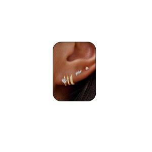 트렌디한 여성용 골드 스터드 귀걸이, 14k 귀걸이 세트 저자극 미니멀리스트 큐빅 지르콘 다이아몬드 선물용 고급 보석