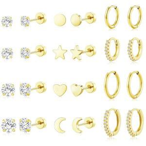 아도이 9쌍 여성용 골드 후프 귀걸이 세트 트위스트 허기 14K 18K 도금 소녀 발렌타인 어머니의 날 생일 선물 경량화