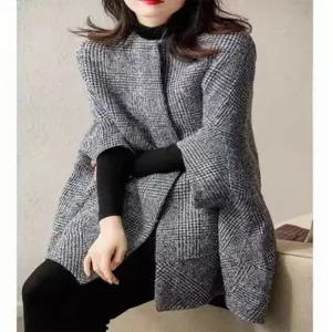 노카라 트위드 망토 체크 루즈핏 코트 데일리룩 케디