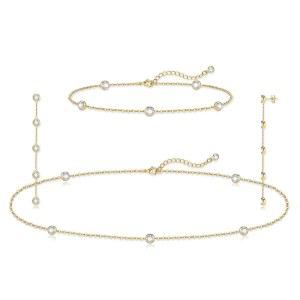 여성용 룰리 테니스 목걸이 팔찌, 다인티 스털링 슬리버 초커 크리스탈 링크 팔찌 스터드 귀걸이, 신부 주얼리 세트 액세서리용 웨딩 주얼리용