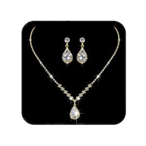 자카윈 신부 실버 목걸이 귀걸이 세트 크리스탈 웨딩 주얼리 라인스톤 초커 (3종 세트) (NK144-3)
