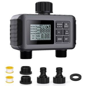 Uzoli SGW07 스프링클러 타이머, 2개의 콘센트가 있는 정원 호스용 프로그래머블 워터 우천 지연, 수동, 마당, 잔디, 수영장용 IP55 방수 자동 드립 관개기