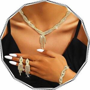 브리쇼 라인스톤 결혼식 목걸이 및 귀걸이용 신부 주얼리 세트 여성용 공식 실버 팔찌