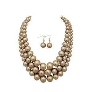 패션 21 여성용 인조 진주 3종 멀티 스트랜드 스테이트먼트 목걸이 및 귀걸이 세트(매트 골드)