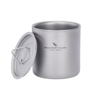 [미국배송] 경계 없는 항해 티타늄 이중 벽 컵 초경량 쌓을 수 있는 저장 금속 차 커피 드링킹 머그잔 내구성 야외 캠핑용 휴대용 (120ML)
