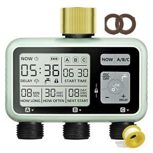 황동 흡입구가 있는 워터링 타이머 3 구역, 스프링클러 타이머, 비 지연 기능이 프로그래머블 가든 야외 호스 수도꼭지 자동 및 수동 시스템, 워터 관개 콘센트 정원용