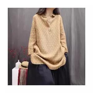 마이진 여성 가을 루즈핏 롱 셔츠 블라우스 빈티지 반오픈 도트 긴팔 ADOR3