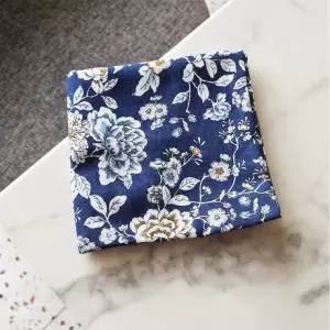 (라인꽃 블루) 국산 면 스카프/손수건/반다나-개별포장-도매매가능