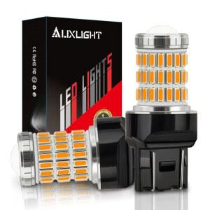 [미국배송] AUXLIGHT 7440 7441 7443 7444 T20 992 W21W LED 전구 앰버 옐로우 초밝은 60-SMD 교체 시 깜빡이등 방향지시등/주차등 브레이크/테일등 추가 부하 저항 필요 (2팩)