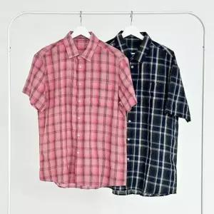 루즈핏 여름 린넨 여자 반팔셔츠 남자 2색 시원한 체크남방