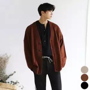 V넥 캐주얼 간절기 남자 버튼 가디건 아우터 루즈핏