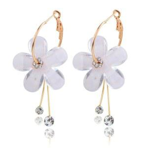 여성용 LPYO 로즈 플라워 귀걸이 우아한 로맨틱 보헤미안 크리스탈 아크릴 댕글 드롭 과장된 반짝이는 다섯 잎 꽃 원형 후프 롱 스테이트먼트 태슬
