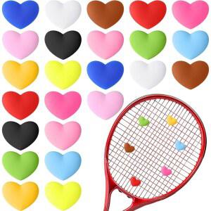 해피앨리 24피스 컬러풀 테니스 진동 감쇠기 하트 모양 실리콘 라켓 충격 줄 흡수 도구 여성 남성용 용품, 12가지 색상