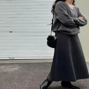 치마 롱 모직 겨울 캐주얼 여성패션 정장 기모 슬림핏 A라인 DL4