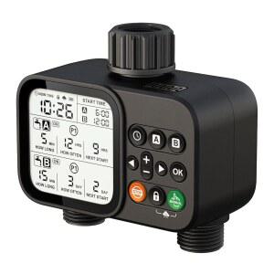 정원 호스용 2구역 스프링클러 타이머, 자동 강우 지연 기능이 있는 프로그래머블 호스 워터 타이머 8개, 식물, 마당, 잔디밭, 야외용 3.3 u201C 대형 LCD 디스플레이 디지털 관개 시스템