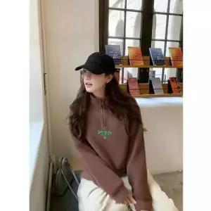 여성용 캐주얼 트렌디 아이템 티 맨투맨 가을겨울 레터링 자수 차이나 긴팔 상의 HT4