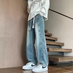 바지 청 남성 빈티지 캐주얼 배기팬츠 배기 물걸레질 긴 워싱 와이드 admr1