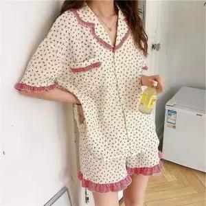 핑크 예쁜 잠옷 여자잠옷 폴리잠옷 여성 세트 꽃무늬 편한