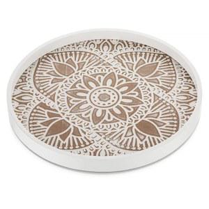 하노베 장식 서빙 트레이 라운드: 거실 주방 욕실 디스플레이를 위한 농가 커피 테이블 보호 화이트 만다라