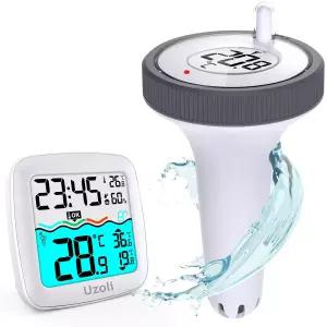 Uzoli 수영장 온도계 플로팅 이지 리딩 실내 습도 온도 모니터가 있는 무선 어항 온수 욕조 스파용 방수