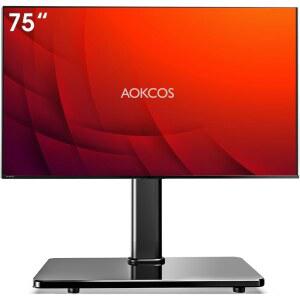 [미국배송] 32-75인치 TV용 스위블 유니버설 TV 스탠드 틸트 다운/업 8단계 높이 조절식 테이블 탑 마운트 안정적인 헤비 듀티 강화 유리 베이스 MAX VESA 600X400MM 최대 99파운드 블랙