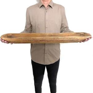 린수오 나무 반죽 그릇 장식, 빈티지 손으로 조각한 홈 식탁 센터, 거실, 주방 장식. (30인치 갈색)