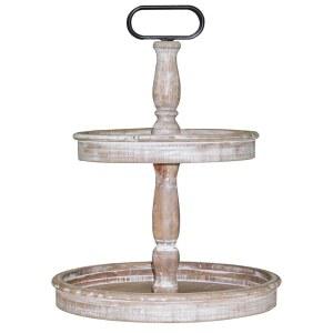 크리스맥스 장식 트레이 - 2단 스탠드 소박한 농가 서빙 계절 및 휴일 나무