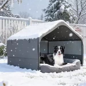 초대형 반려견 그늘막 4 x4 x3 방수 3면 통기성 메쉬 창문이 있는 야외 텐트 캐노피 반려동물 중형 대형견