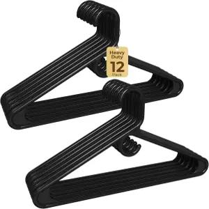 하우스 데이 프리미엄 헤비 듀티 플라스틱 옷걸이 12팩 - 초두꺼운 검은색 20파운드 용량 코트 재킷 정장