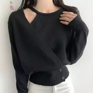 [페이릿][페이릿] 크벌 언발란스 사선 랩 슬림 니트 티셔츠