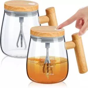 맥스체크 2개 셀프 믹싱 글라스 커피 머그컵 뚜껑 손잡이 자동 전기 회전 블렌더 혼합 음료 우유 단백질