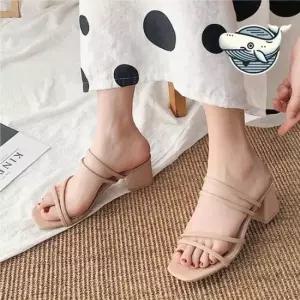 찍찍이샌들 여성 여름 미들힐 멀티 스트랩 심플 뮬 샌들