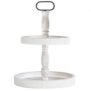 장식용 트레이 - 가정 및 주방 2단 컵케이크 스탠드 농가 러스틱 서빙 트레이, 파티, 결혼식-휴일 장식 맞춤형 디스플레이 옵션(화이트)