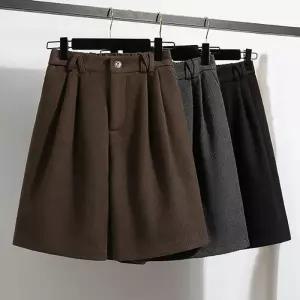 [페이릿][페이릿] [88까지]헤이피 사선 디테일 핀턱 모직 5부팬츠 반바지