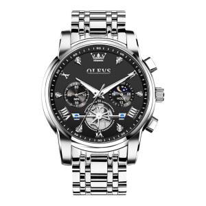 [미국배송] OLEVS 남성용 스테인리스 스틸 크로노그래프 시계 대형 손목 아날로그 쿼츠 시계 패션 방수 다이아몬드 로마 숫자 드레스 시계 골드 / 블랙 / 화이트 / 블루 / 그레이 다이얼