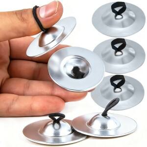 2/4개 실버 메탈 핑거 심벌즈 - 미니 오르프 타악기 탄력 있는 손가락 스트랩 배경 음악 공연용