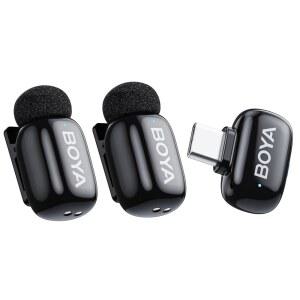 [미국배송] 안드로이드용 BOYA 미니 무선 라발리에 마이크 / 아이폰호환 15 / 16 USBC 플러그 앤 플레이 328피트 6H 배터리 3레벨 AI 소음 감소 유튜브용 AI 음성 변환기 / 틱톡 / 녹음용 AI 음성 변환기 (2TX+1RX