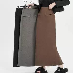 [페이릿][페이릿] [77까지]데일리 심플 무드 페이크포켓 모직 롱스커트