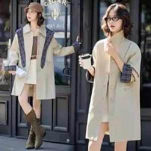 하프 캐주얼 봄 봄코트 트렌치 코트 체크 여자하프코트 조추 ible1