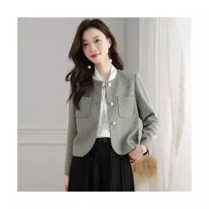 여자하프코트 봄코트 짜임 울 트위드풍 숏코트 라운드넥 슬림핏 ible1