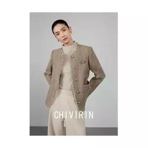 여자하프코트 봄코트 라운드넥 긴팔 쇼트 코트 이른 봄 트위드 슬림핏 상의 ible1