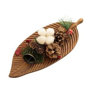 미가쿠 홈 중형 나무 서빙 트레이 - 잎 디자인의 장식용 샤커트리 보드, 주방 테이블 중앙 아카시아 우드 치즈 과일 접시, 데코