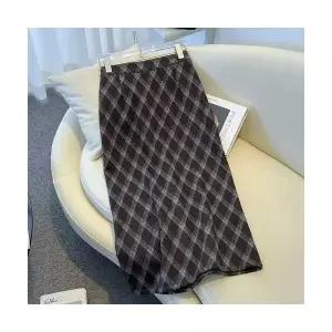 마킷4 여성 단정한 치마 정장 빈티지 체크 모직 스커트 A라인 JEN1