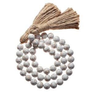 농가 목재 구슬 화환 홈 데코, 계층형 트레이용 천연 화환, 장식용 태슬, 소박한 센터피스 보호 테이블 액센트 화이트 워싱