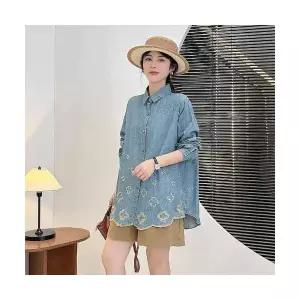 여성 무지데님 셔츠 데님 가을 자수 카디건 상의 긴팔 컬러 캐주얼 DUCHI3