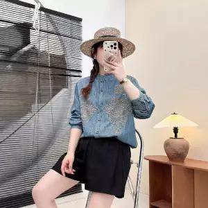 여성 무지데님 셔츠 데님 가을 자수 톱 차이나 DUCHI3