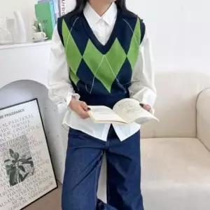 [옷은날개] 여자니트 아가일니트조끼 아가일조끼 조끼 베스트 여성상의 아가일니트