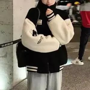 [옷은날개] 배색 소매 뽀글이 후리스 점퍼 패치포인트 밑단밴딩