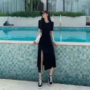 [옷은날개] DHH-B47 꾸안꾸 데일리 트임 반팔 원피스